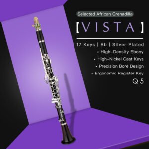 Q-MAX Q5 Professional 17-Key Grenadilla Wood Clarinet - High-End Acoustic Design with Ergonomic Register Key